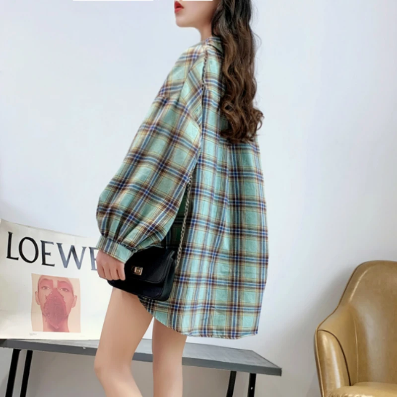 

Basic Plaid Long-length Jackets for Women Single Breasted Female Coats Korean Style Loose Casual Teens Chic Fashion Outwear New