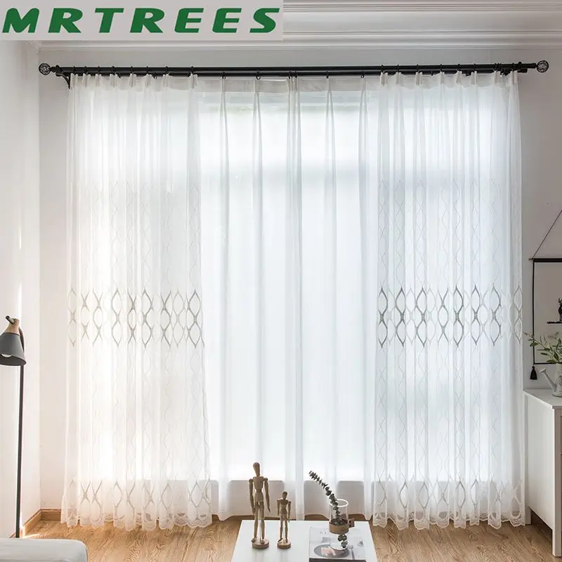 Современные белые занавески с вышивкой s вуаль тюлевые для гостиной спальни