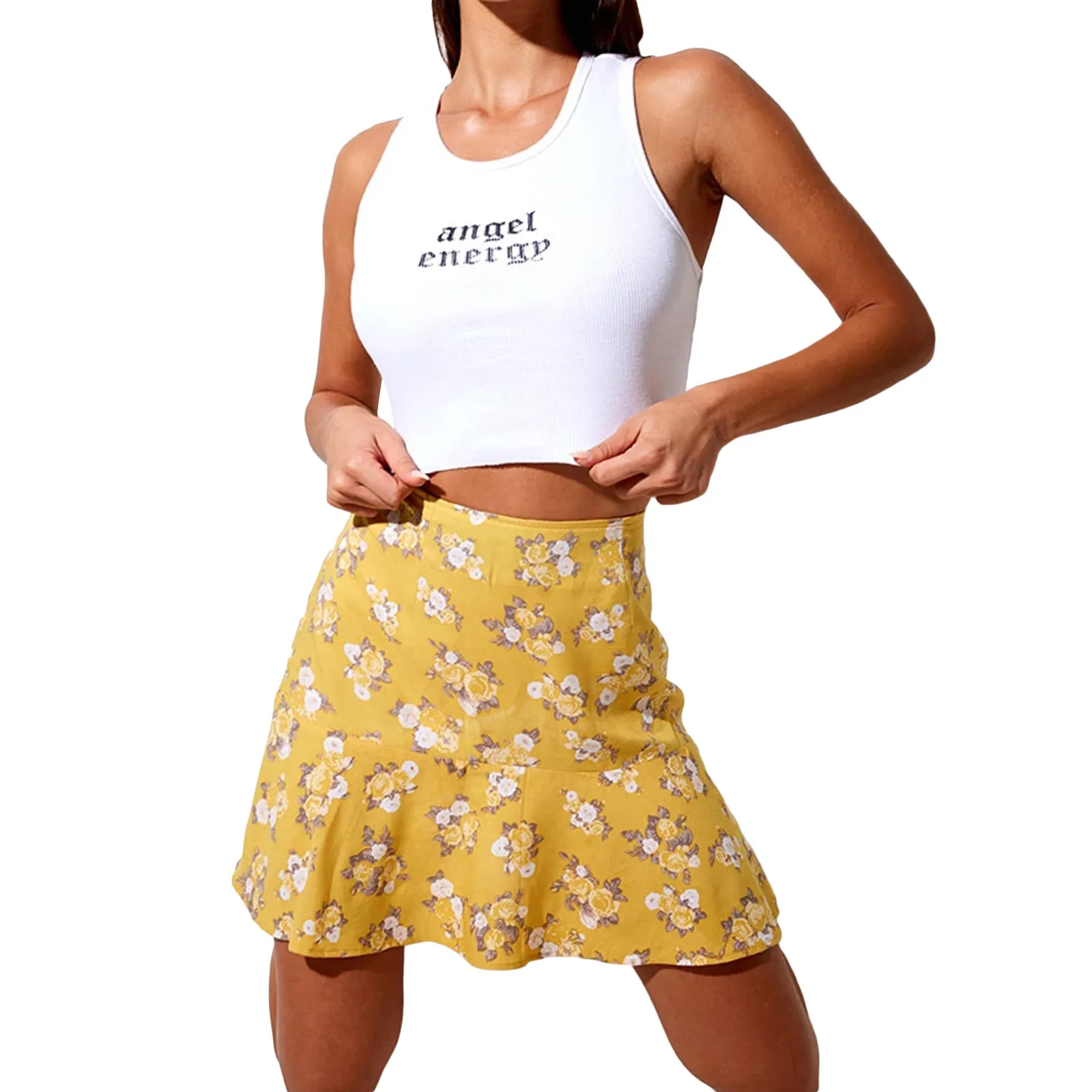 

Женские Цветочный принт юбка дамское, летнее, богемное юбка с завышенной талией для девочек элегантный короткий пляжный отдых юбка для вече...