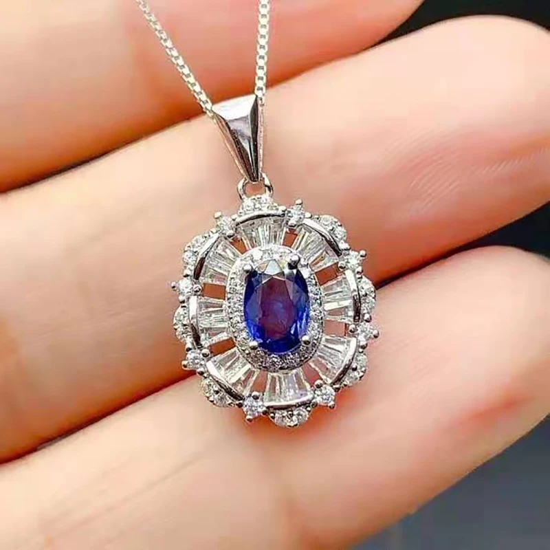 

Natural Sapphire Pendant Necklace S925 Hot Sale Fine Fashion Wedding Jewelry for Women 2020New Free Shipping MeibaPJFS