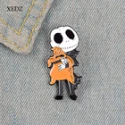 XEDZ, ужасный скелет, джентльмен, держит оранжевую тыкву, призрак, эмалированная булавка, мужской и женский металлический значок, брошь на лацкан в стиле панк для одежды