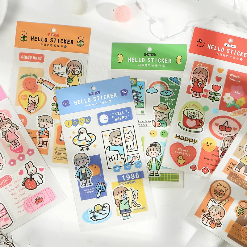 Mohamm 2 Pcs/pack Kawaii Cartoon Mini Korea Sticker Flakes Scrapbook Paper Stationery Accessories School Supplies | Канцтовары для