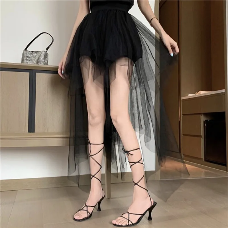 

2021 Summer fashion sexy women Beaded sling tops + irregular gauze skirt 2 piece sets