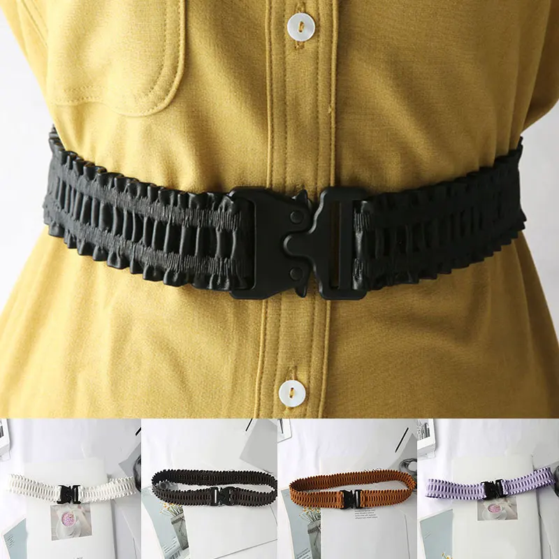 

Vintage Boho Waist Strap For Women Wide Plastic Buckle Elastic Hollow Belts Fake Straw Decoration Dress Waistband High Quality