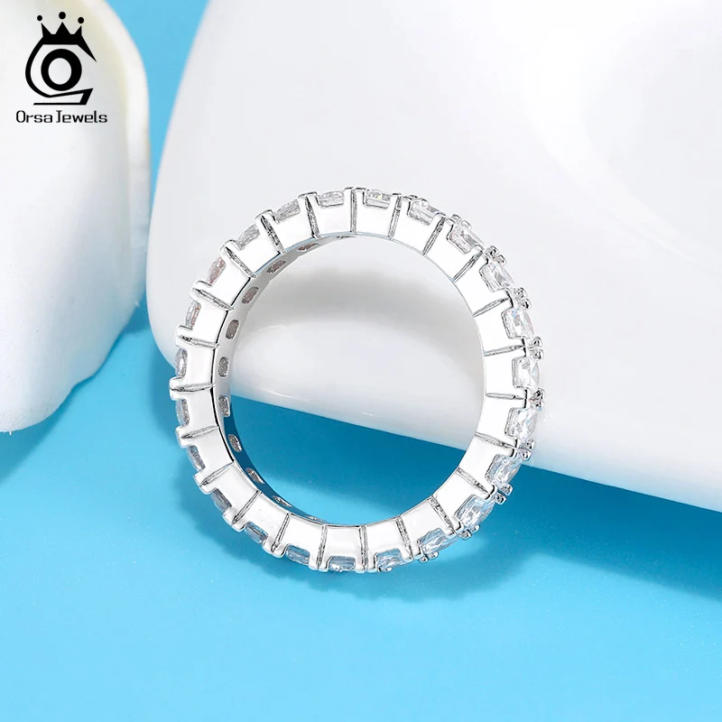 

ORSA JEWELS Women 925 Sterling Silver Ring Full Setting Cubic Zircon Fashion Women Ring Unique Ring for Girls Mom Gifts OSR205