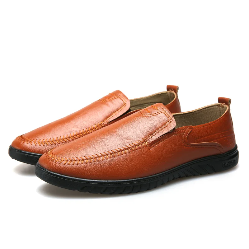 

2021 Spring Autumn New Fashion Leather Casual Shoes Breathable Low Heel Slip-on Shallow Loafers for Man Waterproof Non-slip