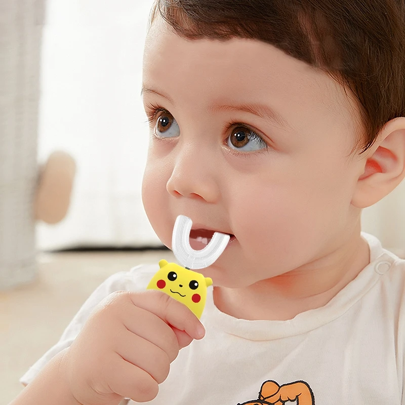 Cepillo de dientes el&eacute;ctrico s&oacute;nico para Beb&eacute; y Ni&ntilde;o, cuidado Dental inteligente en forma de U, de silicona, autom&aacute;tico, con dibujos animados-1