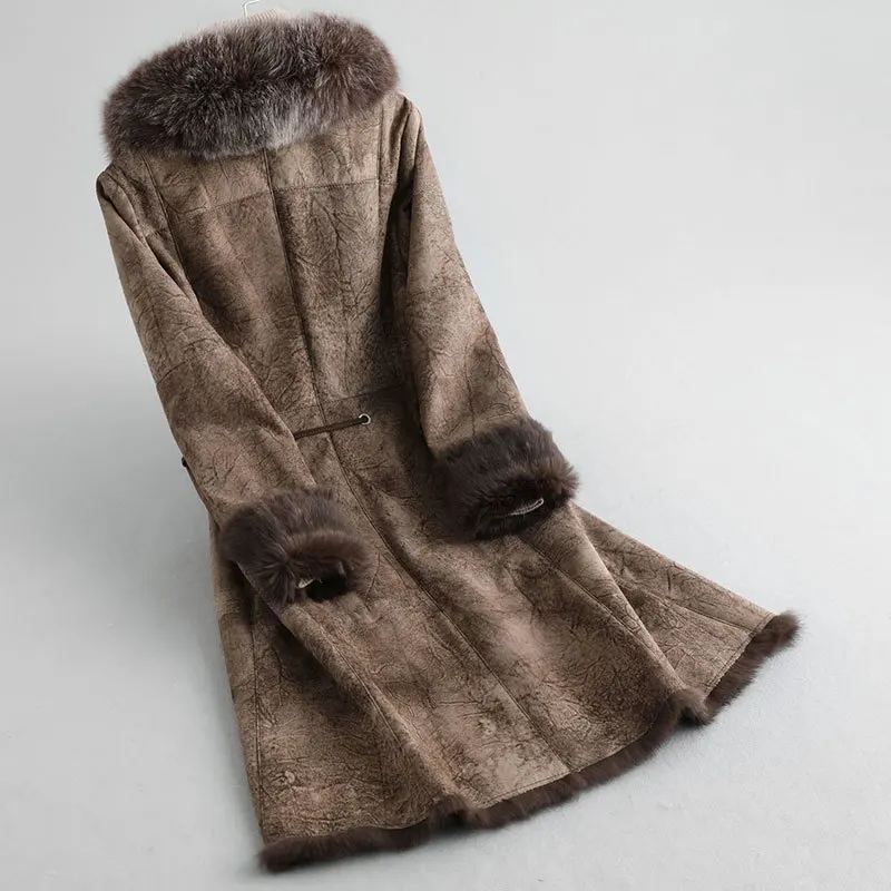 Женское пальто с натуральным мехом роскошное кроличьим зимнее воротником из