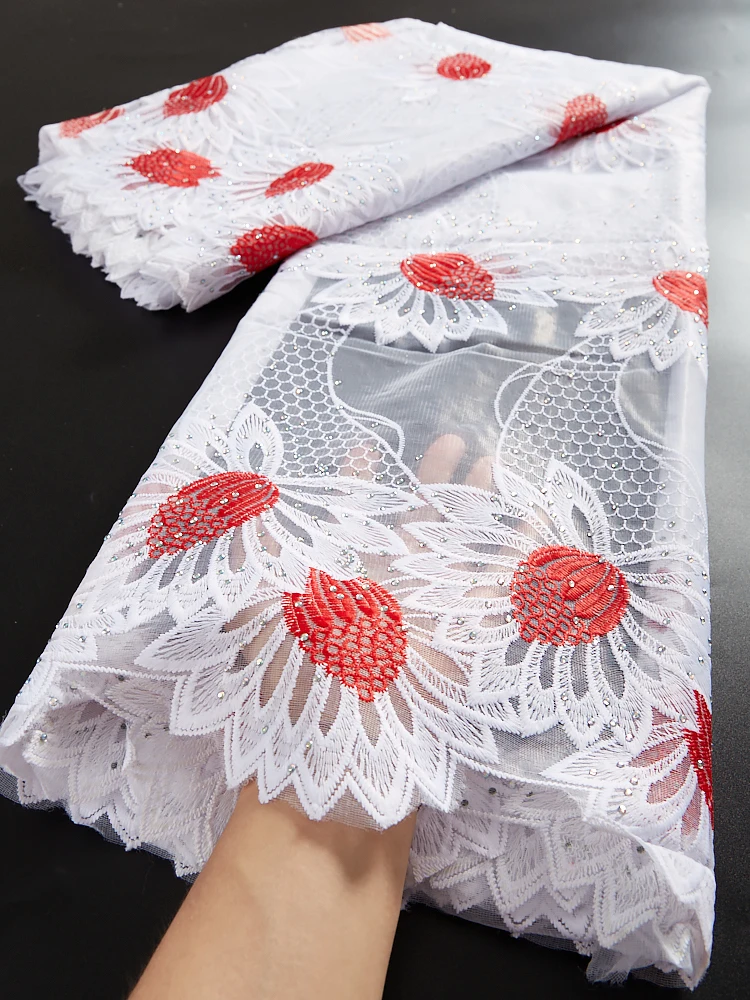 

Африканская кружевная ткань 2021, сетчатая ткань с вышивкой, молочный шелк, французская Тюлевая кружевная ткань для вечернего платья 2,5 ярдов ...