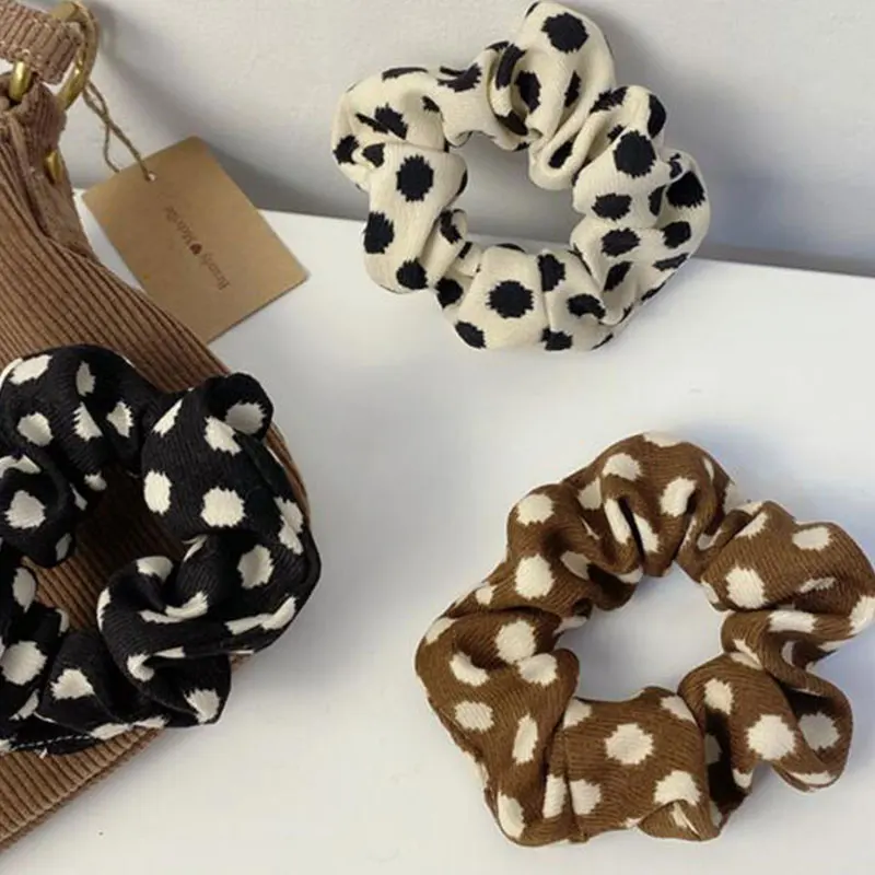

Corduroy Scrunchies Leopard Zebra Pattern Polka Dot Hair Tie Elastic Hair Bands Ponytail Hair Accessories Earth Color Headwear