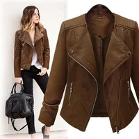 short jacket women 2020 autumn winter new slim faux leather jackets fashion long sleeve zipper girls coat outwear 5xl