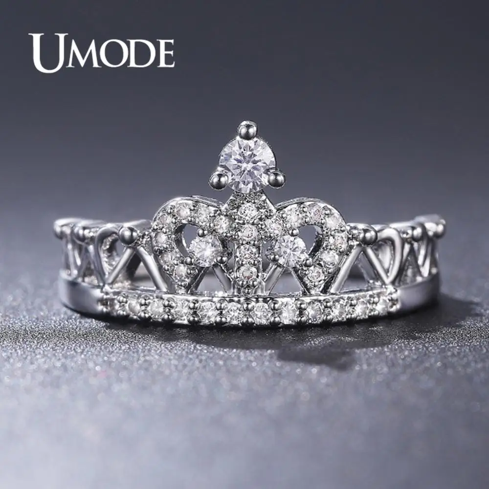 UMODE CZ Кристалл модная Корона из розового золота кольца для женщин белое золото обручальное кольцо ювелирные изделия Anillos Mujer Bague AUR0217