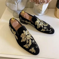 2021 new men shoes fashion casual business high end black suede beautifully embroidered low heel comfortable loafers 3kc199