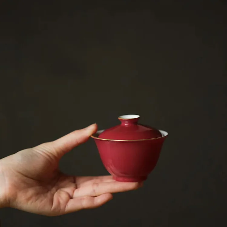 Se oculta en el exterior, carmine tueen yongzheng, solo tres tazones de t&eacute;, jingdezhen, t&eacute; de cer&aacute;mica hecho a mano-4