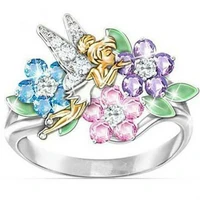 women silver plated cocktail ring flower wedding jewelry gift size 6 11