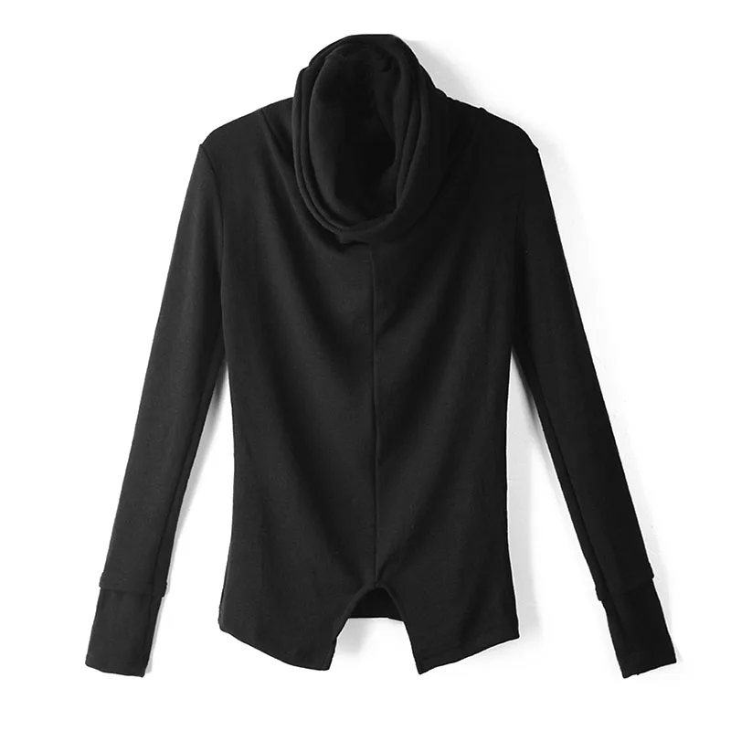 Мужская приталенная водолазка темно черный свитер с воротником стойкой весна