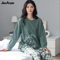 s 5xl womens pajamas autumn new cotton long sleeved trousers pijamas 2 piece korean elegant printed sleepwear homewear suit