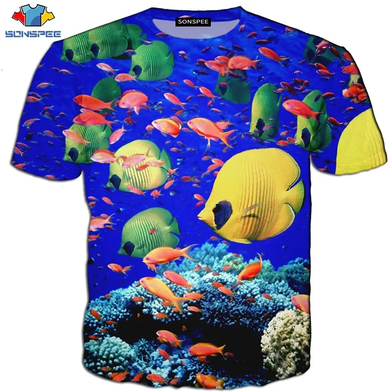 SONSPEE/Новое модное уличное платье футболка с 3D рисунком рыбы Мужская мужская Harajuku