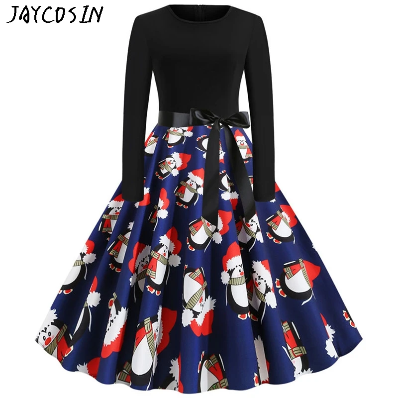 Причудливые украшения рождественское платье с принтом длинным рукавом средней