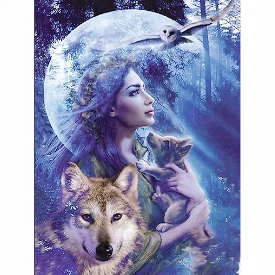

New diamond painting handmade 5D DIY embroidery cross stitch full rhinestone custom photo "Wolf and Beauty" wall home decor gift