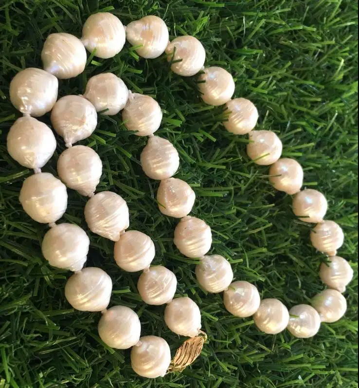 11-13 мм Белое Южное море барокко Жемчужное ожерелье серьги желтая застежка |