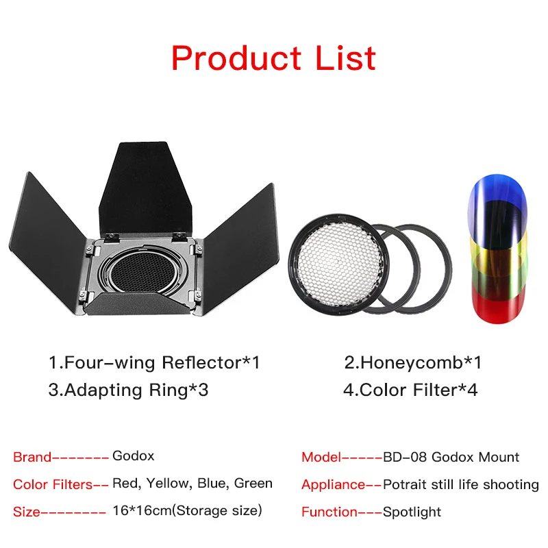 Godox BD-08 сотовая сетка двери сарая с цветным фильтром для AD400Pro наружный стробоскоп