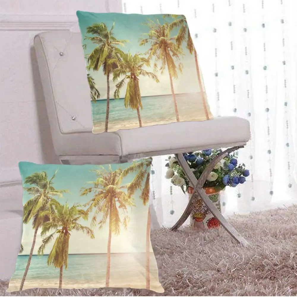 

Decorative Pillowcase Summer Coconut Palm Tree On Seaside Beach Throw Pillow Case Square Polyester Pillow Cover for Home Office