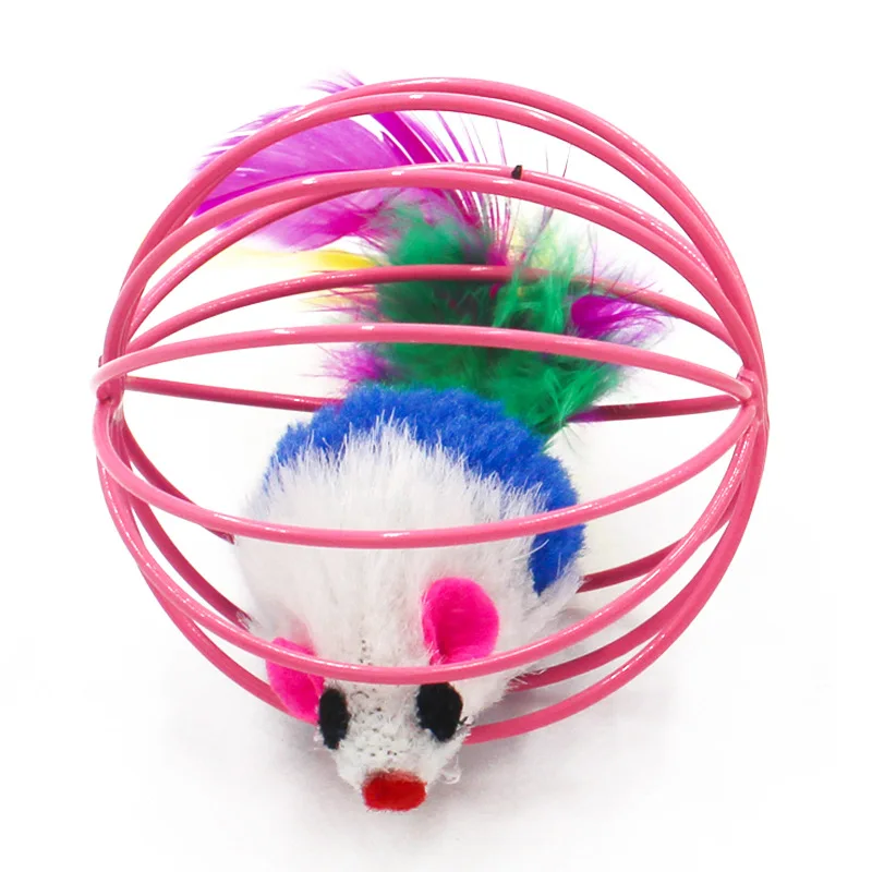Кошачья интерактивная игрушка шар перо палочка с маленькой мышкой клетка