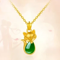 natural green chalcedony fox pendant fashion jewelry hand carved 925 silver inlaid necklace for men and women