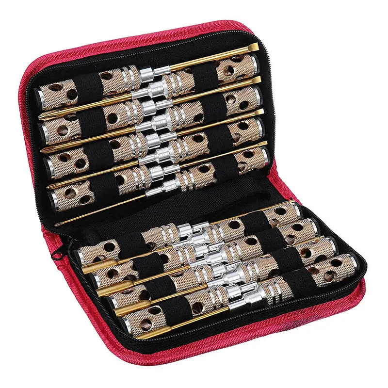 

16Pcs Hex Phillips Screw Flat Nut Slotted Screwdriver Repair Tool Set Box With Bag