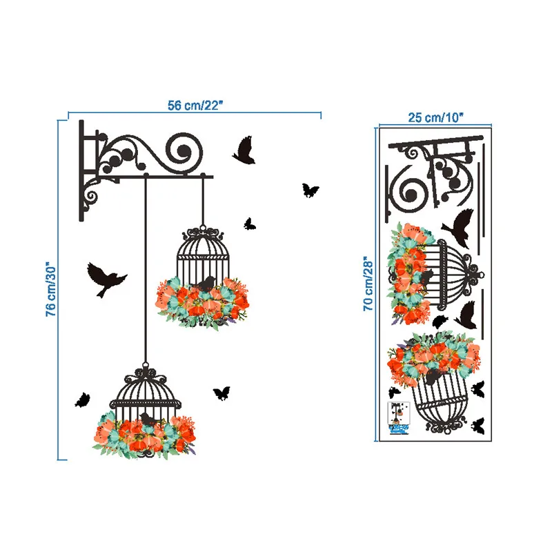

Colorful Flower birdcage flying birds wall sticker Creative home decor living room Decals wallpaper bedroom nursery window decor