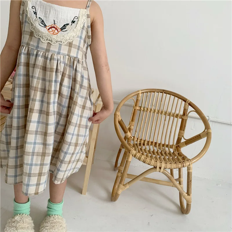 2020 Summer New Korea Style Girls Plaid Camisole Embroidered Vest Dress 2-6 Yrs Toddler Leisure Slingt Kids Clothes | Детская одежда и