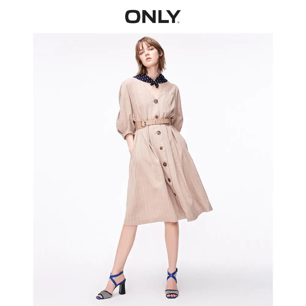 Женское льняное платье с V образным вырезом и длинными рукавами|Женские платья| |