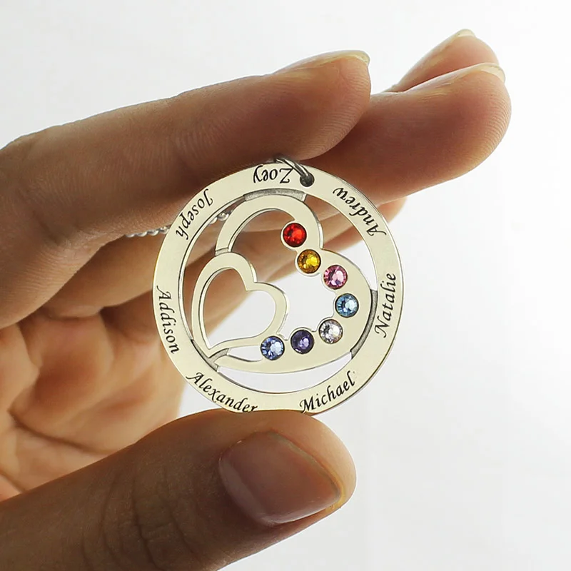 925 Sterling Silver Heart in Heart 1-7 Birthstone Name Personalized Necklace Birthday Jewelry For Women Girls Mother Day Gifts