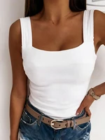 2022 summer women sexy slim fit tee shirts low cut vest solid strap sleeveless garment casual basic tank tops ninimour