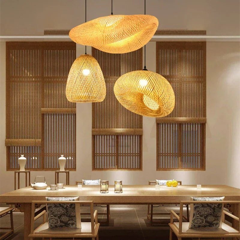 

Vintage Bamboo Pendant Lights For Home Decorate Chinese Rattan Pendant Lamp Indoor Dining Living Room Kitchen Hanglamp Fixtures