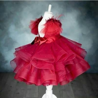 red handmade flowers baby girl dresses little princess infant girls first birthday party dress pageant gown special occasion