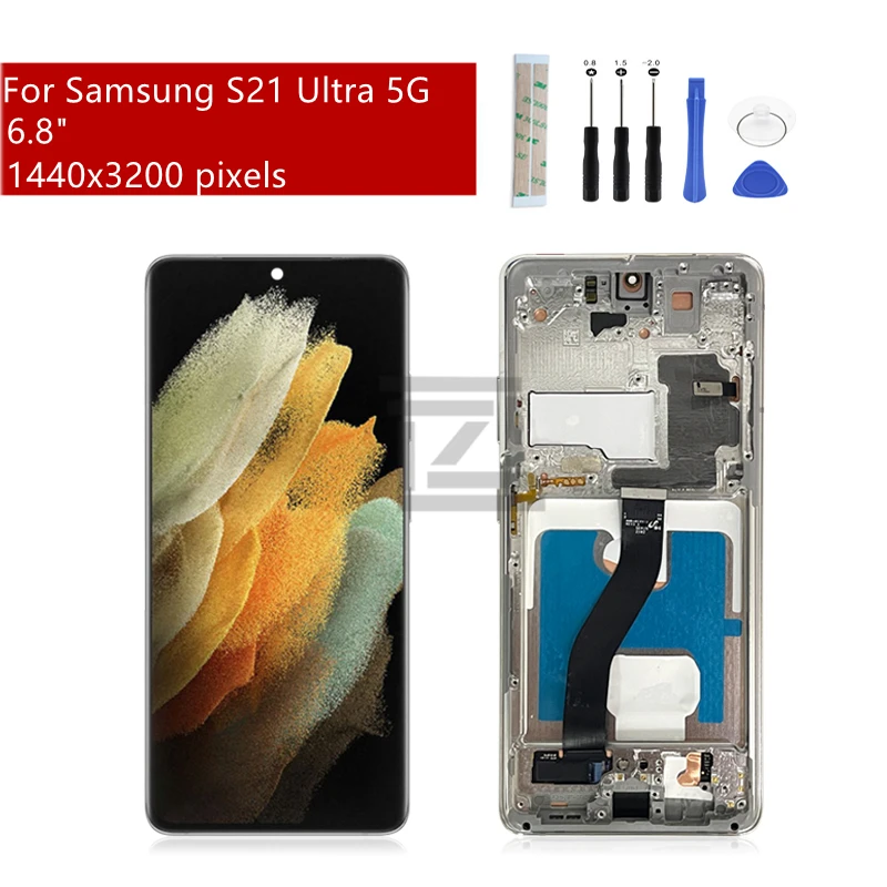 Pantalla LCD para Samsung Galaxy S21 Ultra 5g, montaje de digitalizador con pantalla t&aacute;ctil G988 G9880 + marco para Samsung S21U, piezas de reparaci&oacute;n de 6,8 pulgadas-0