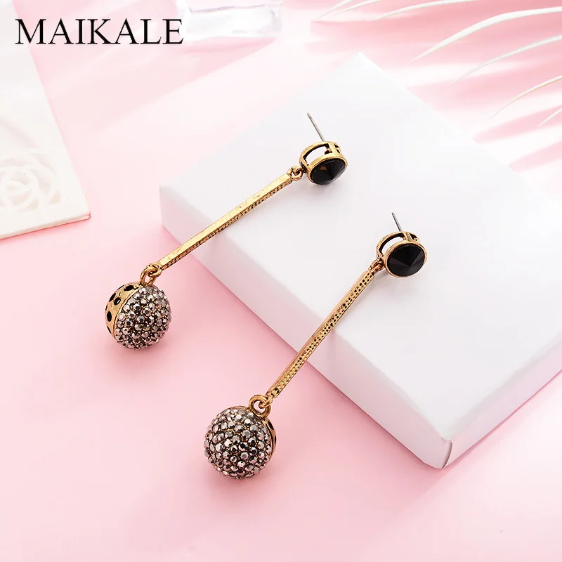 Женские винтажные серьги подвески MAIKALE длинные металлические с выложенным