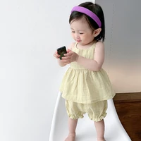 childrens suit 2021 baby pure color suspender shorts set summer girls two piece