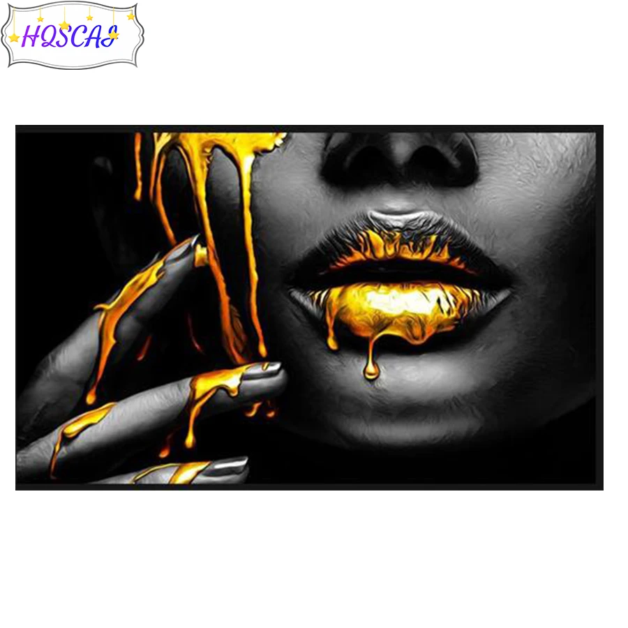 

5D алмазная живопись «сделай сам», Золотые губы, полная квадратная/круглая Алмазная вышивка, Золотые губы, мозаика, качественный продукт ручной работы, художественная картина