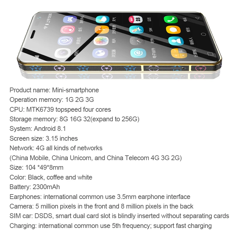 Смарт телефон Ulcool U2 Mini Поддержка Google Play Android мобильный 4G Lte четырехъядерный 1 ГБ 8