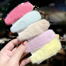 Новые зимние женские милые яркие цвета из искусственного меха мягкие заколки для волос милая повязка на голову заколки для волос модные аксессуары для волос