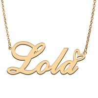 lola love heart name necklace personalized gold plated stainless steel collar for women girls friends birthday wedding gift