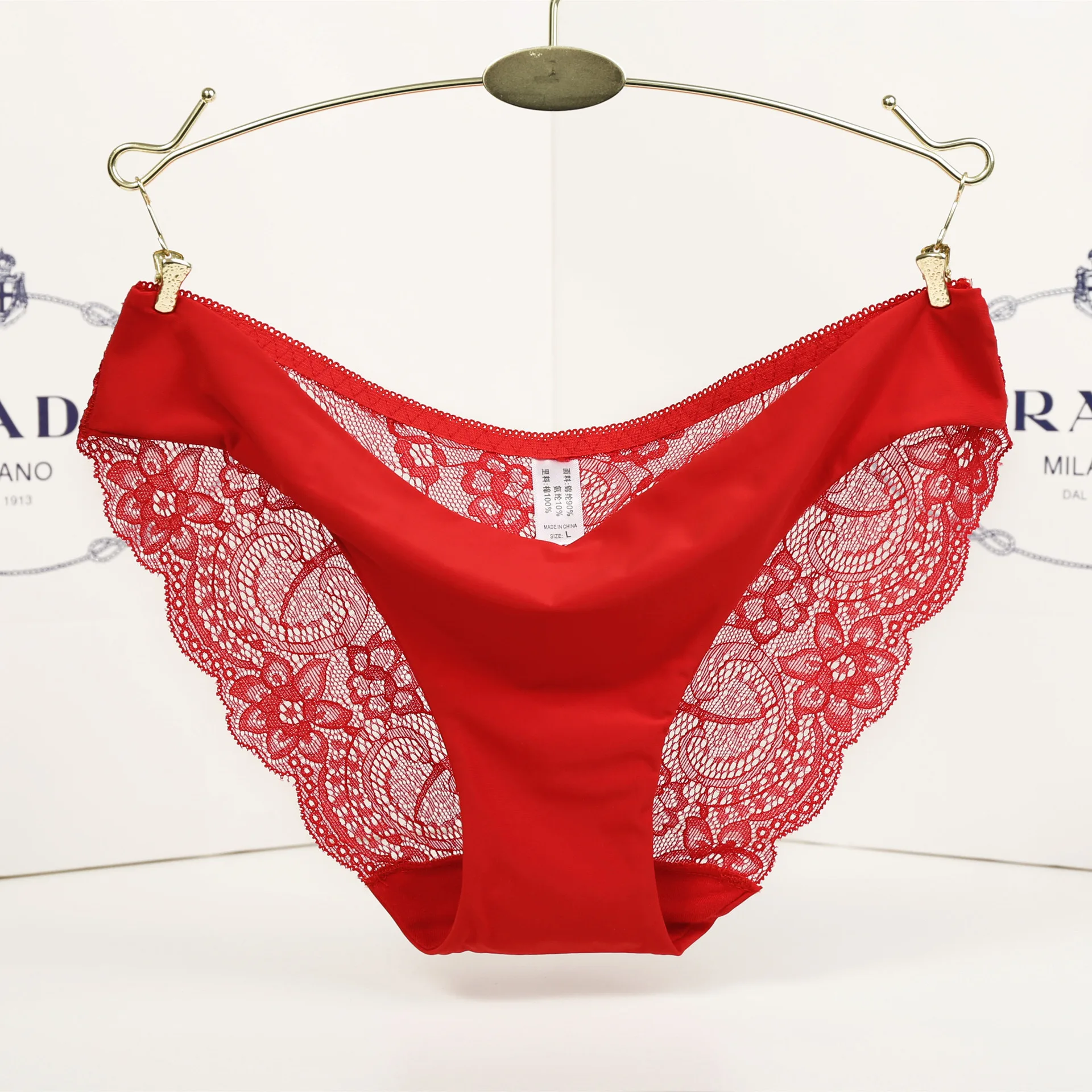 

European and American ice silk large size breathable soft underwear women's cotton sexy buttocks lace ladies briefs