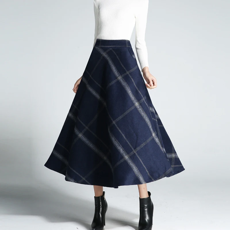 

Lucyever Wool Women Skirt Fashion Plaid Autumn High Waist A Line Plus Size Midi Skirt Winter Fashion Warm Korean Faldas New 2021