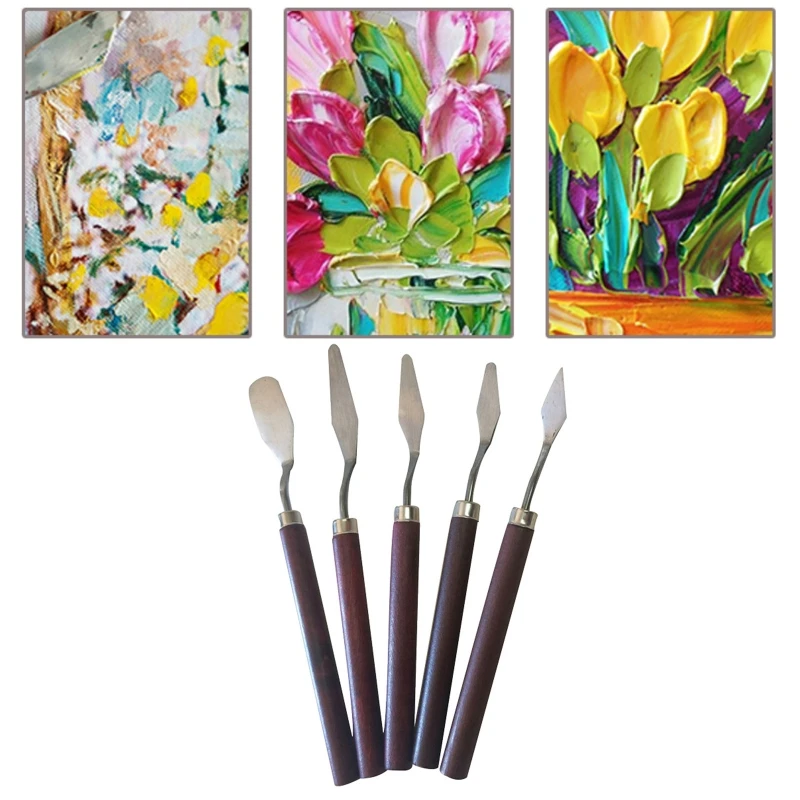 

Деревянный нож-Палитра Инструменты для рисования, скребок для смешивания масляной краски из нержавеющей стали, набор ножей для рисования, а...