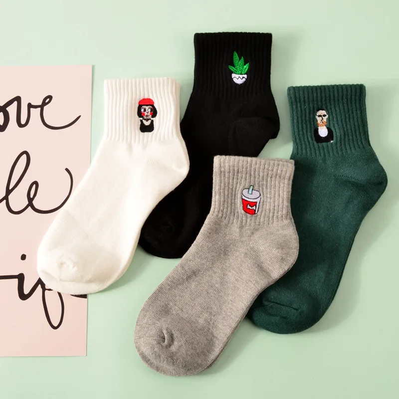 Женские носки молочная коробка борода розовое сердце радио вышивка хлопок