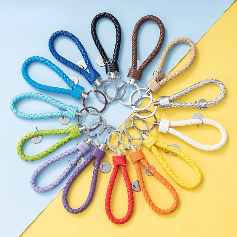 

wholesale price PU Leather Braided Woven Rope keychain DIY bag Pendant Key Chain Holder Car Keyring Men Women Key ring