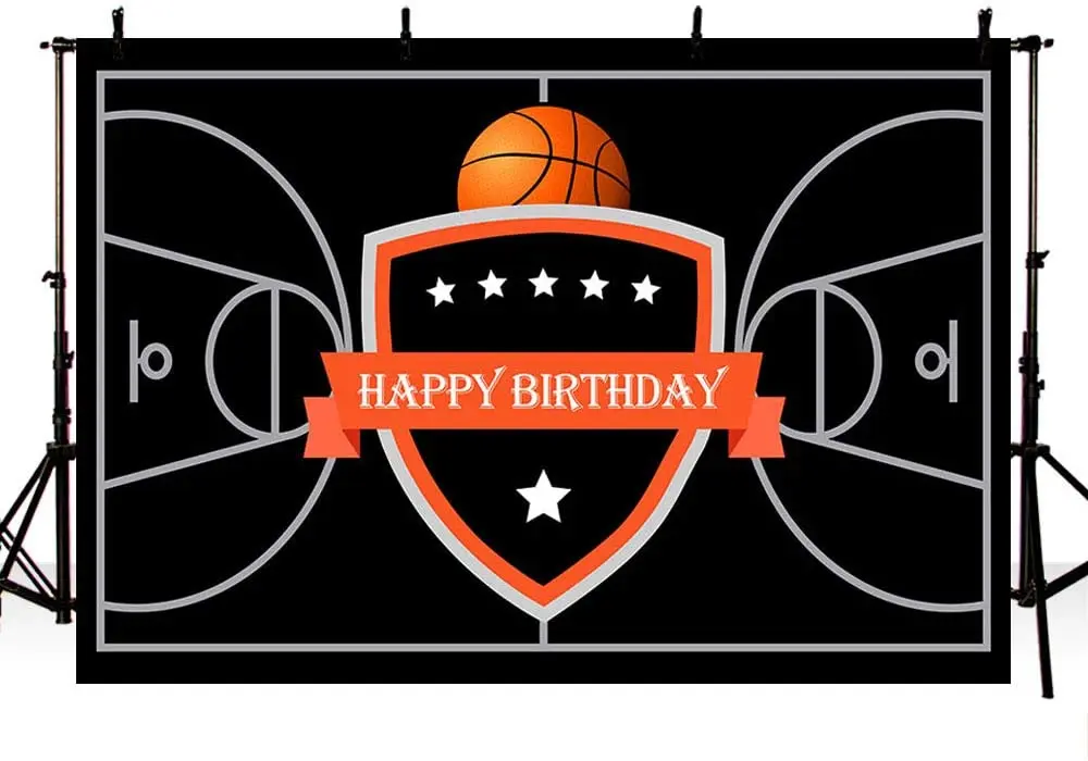 Basketball Happy Birthday Photography Backdrop Party Decoration Black Basketball Court Stars Banner Photo Studio Background